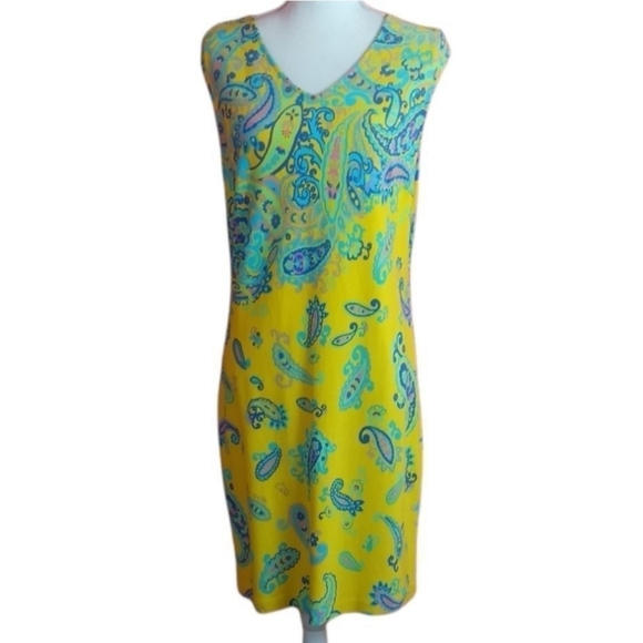 Isaac Mizrahi Live Yellow Paisley Sleeveless Dress Size Large - Picture 4 of 9